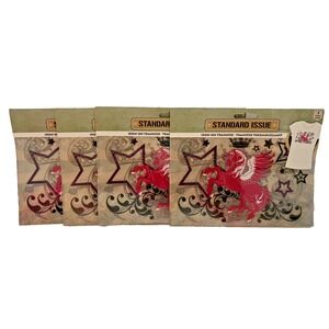 Lot of‎ 4 Flying Pegasus Horse Iron On Transfer Pink White Star Crown Tshirt DIY